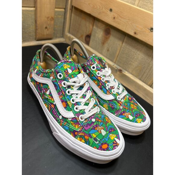 Vans Womens 6.5 Old Skool Shoes Psychedelic Floral & Mushroom Print Canvas Lace- - Picture 2 of 10
